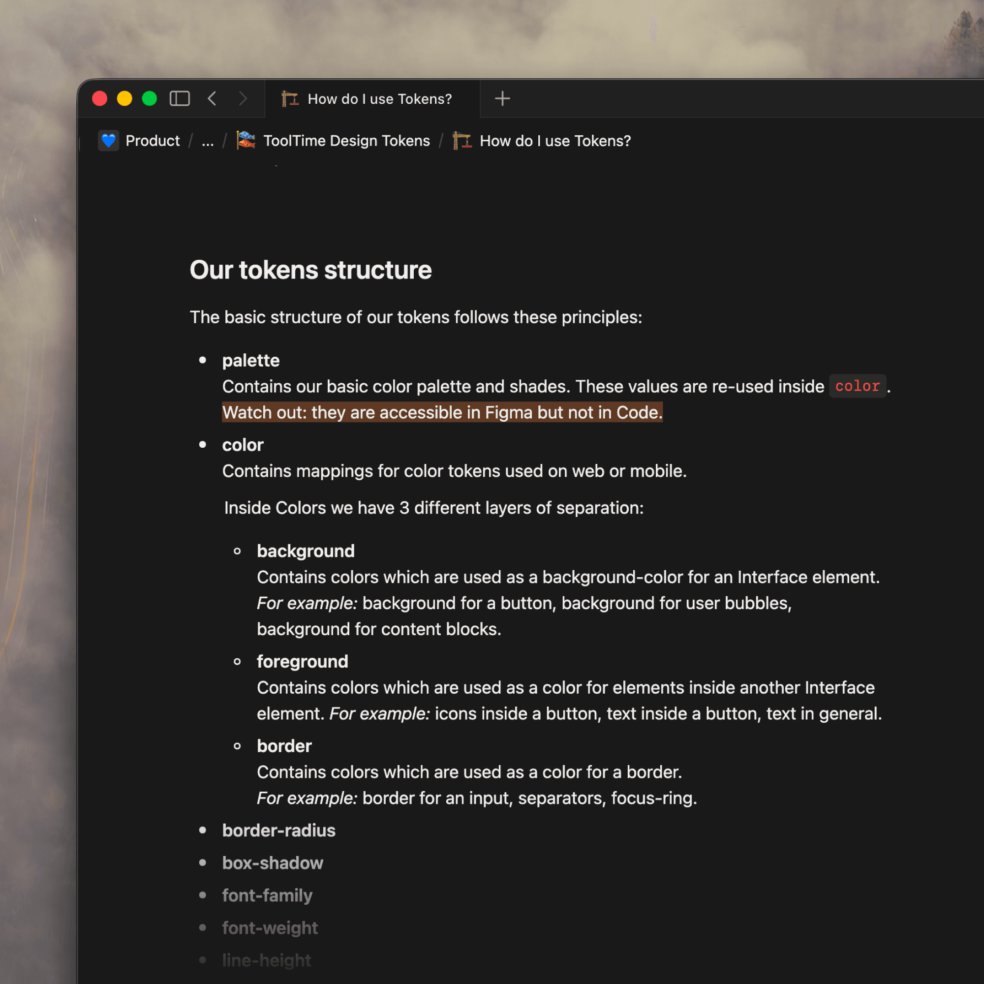 Documentation in Notion on how to use tokens