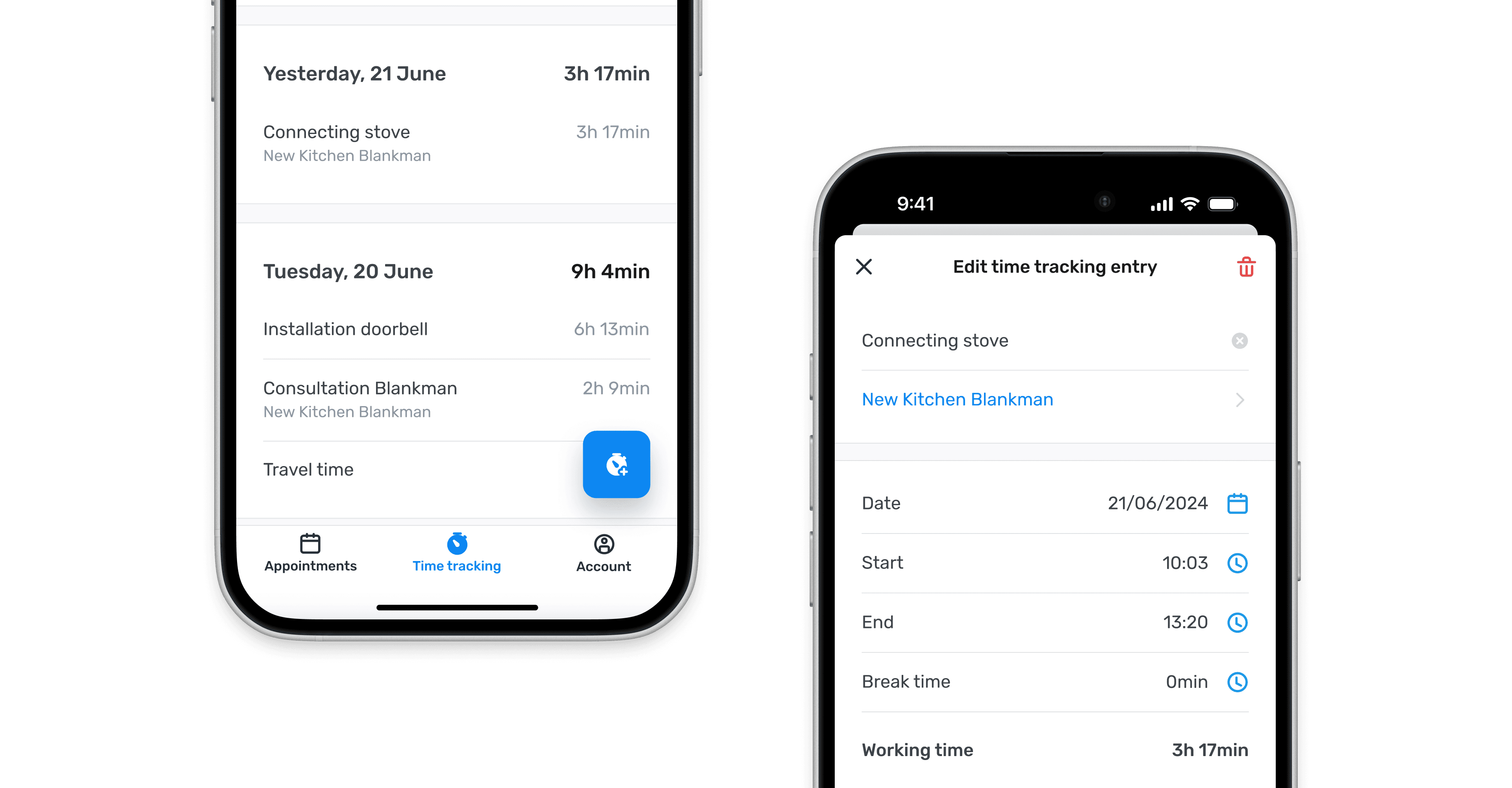 Overview page of time tracking functionality